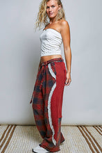 Wine Multi Thermal Patchwork Check Lace Mixed Insert Wide Leg POL Pants