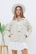 Beige Washed Trim Detail Snap Up Twill Distressed Jacket