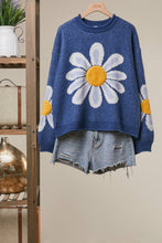 Navy Oversized Daisy Knit Sweater