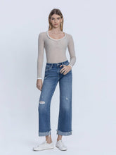 Charming Mid Rise Medium Dark Wash Cuffed Slim Wide Vervet Jeans