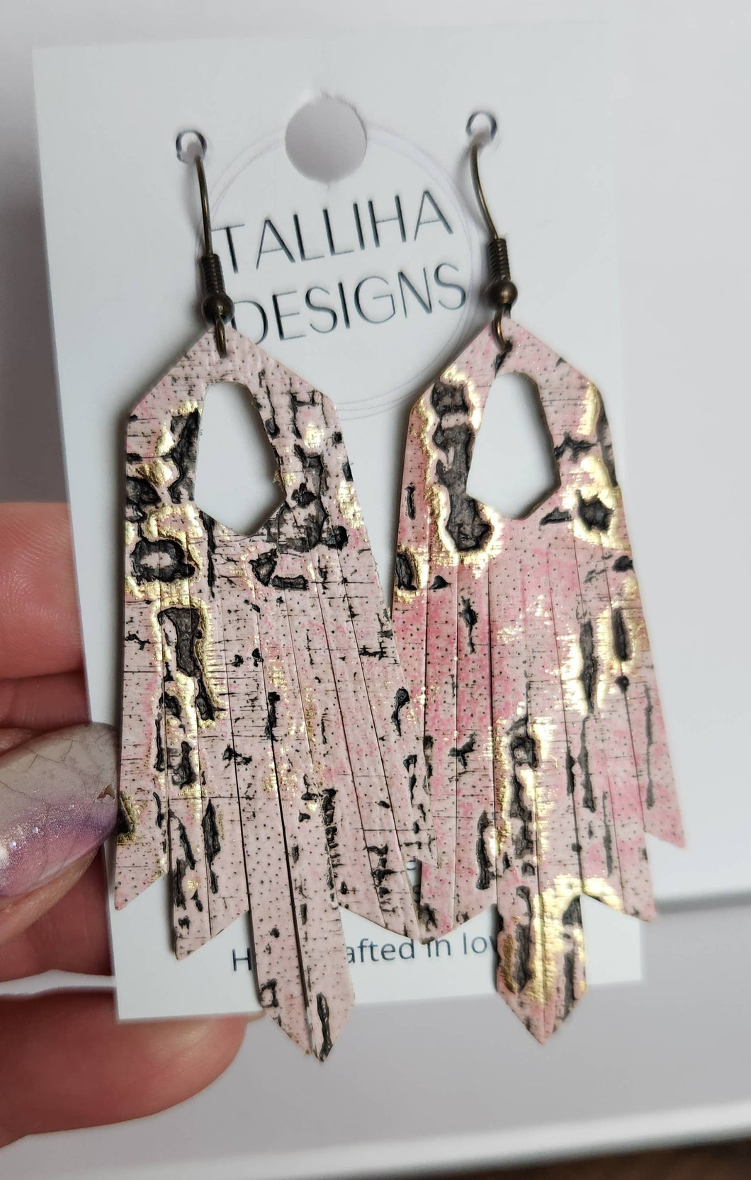 Pale Pink Wildwood Leather Boho Western Fringe Earrings