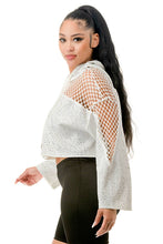 White Rhinestone Fishnet Hoodie