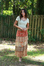 Amber Hue Line Tiered Patchwork Ruffle Maxi Skirt