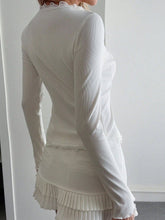 White V-neck lace patchwork single-breasted top