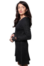 Black Long Sleeve Round Neck Lace Detail Waffle Dress