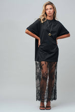 Black Mixed-Media T-Shirt Dress with Sheer Lace Skirt
