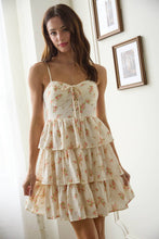 Coral Multi Floral Front lace Up Ruffle Tiered Mini Dress