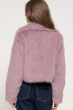 Mauve Long Sleeve Notched Collar Faux Fur Cropped Jacket