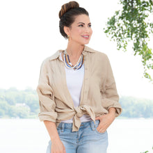 Sand Button Up Top Aaliyah Gauze Long Sleeve