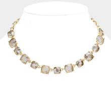 Gold Cushion Square Stone Link Evening Necklace