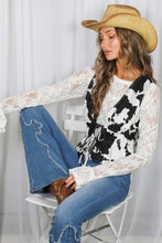 Off White Boat Neck Floral Lace Sheer Long Sleeve Top