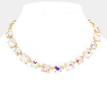 Gold Cushion Square Stone Link Evening Necklace