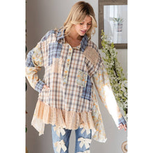 Blue washed Ruffle Lace Hem Button Up Plaid Oli+Hali Shirt