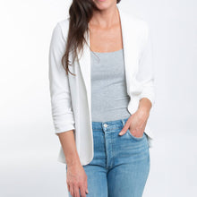 White Dove Ruched Stretch 3/4  Sleeve Crepe Blazer
