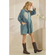 Med Wash Overfit Button Down Denim Veveret Shirt Dress