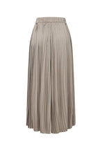 Taupe Pleated Wide Leg Pants With Knit Waist Band