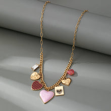 Gold Hearts Check Rhinestone Charm Necklace