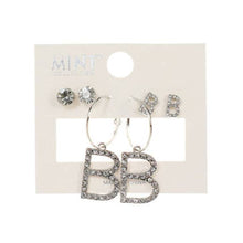 3 Pair Silver Alphabet Earring Set