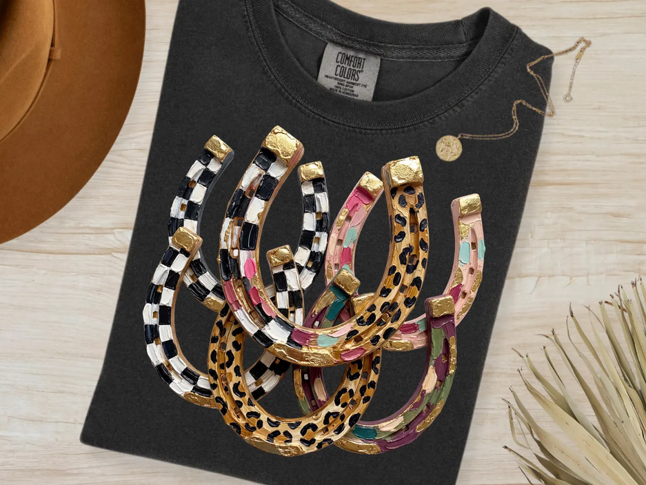 Pepper Oil Painted Horseshoes Faux Graphic Tee