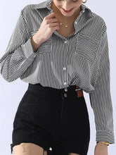 Black White Striped Button Down Long Sleeve Collared Shirts