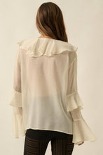 Cream Sheer Chiffon Tie-Front Ruffled Poet Blouse