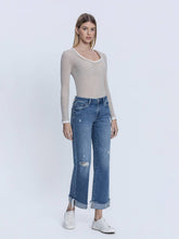 Charming Mid Rise Medium Dark Wash Cuffed Slim Wide Vervet Jeans