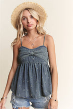 Denim Bow Accent Distressed Washed Top