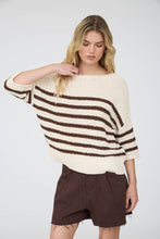 STRIPE TEXTURED KNIT HALF SLEEVE KNIT SWEATER (PRE-ORDER): NAVY