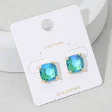 Silver Clear Cushion Square Stone Stud Evening Earrings