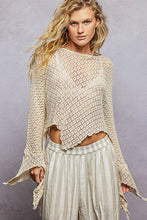 Cream Round Neck Crochet Raw Edge Solid Knit Top