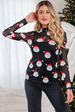 Black Christmas Santa Mesh Long Sleeve Top