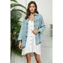 Medium Wash Striped RhineStone Denim Shacket