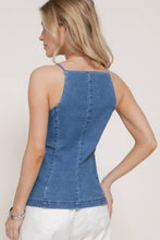 Denim Straight Neckline Stretch Denim Long Vest Top