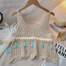 Beige Vintage Fringe Hollow-Out Sleeveless Knit Vest