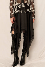 Black Uneven Hem Lace Trim Midi Skirt