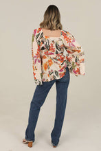Ivory V Neck Wide Bell Sleeve Floral Top