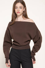 Chocolate Long Sleeve Off The Shoulder Thumb Hole Inner Fleece Top