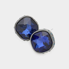Fuchsia Rhinestone Trimmed Square Stone Evening Stud Earrings