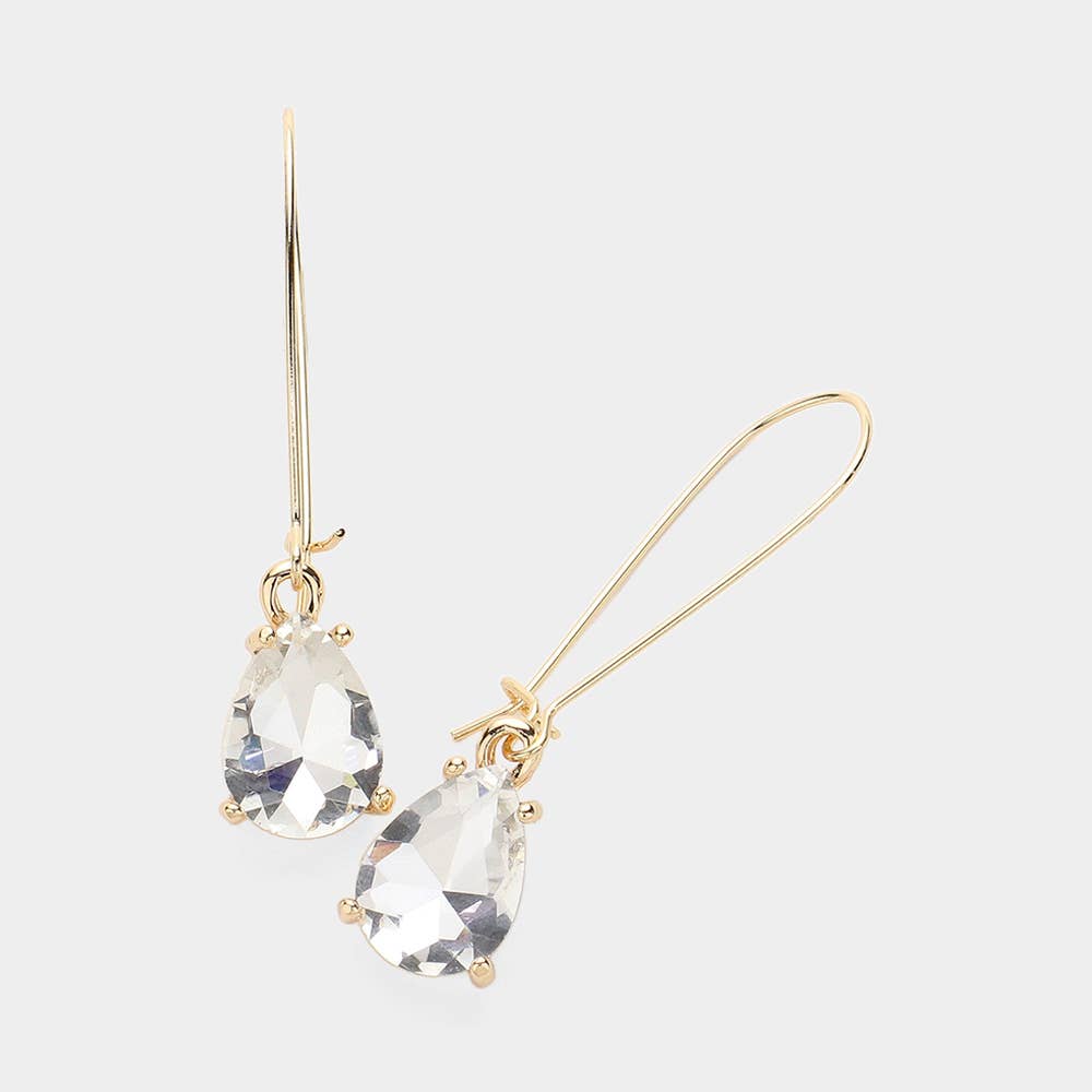 Clear Teardrop Stone Cushion Dangle Earrings