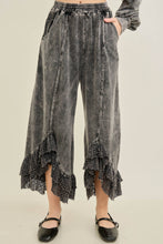 Ashed Black Mineral Washed Lace Ruffles Cropped J.Her Pants