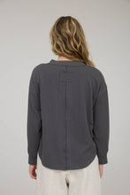 Charcoal Washed Ribbed Long Sleeve Henley Knit Top