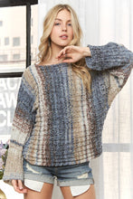 Navy Multi Boat Neck Multi Stripe Sweater