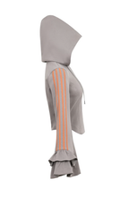 Dark Grey Orange Ruffle Bell Sleeve Hoodie
