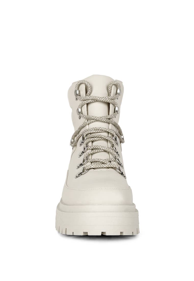 Ponsies Lace Up Chunky Platform Biker Boots Ecru 6