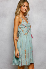 Light Seafoam Boho Smocking Mirror Embroidery V-Neck Sleeveless POL Dress