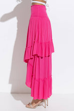 Fuchsia Smocked Chevron Ruffle Layered Two Way Dress Skirt