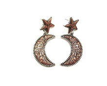 Silver Western Moon Engraved Dangle Earrings