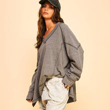 Grey V Neck Pullover Sweatshirt