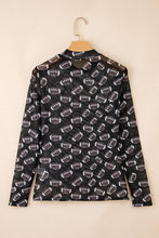 Black Game Day Football Sheer Mesh Long Sleeve Top