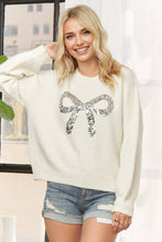 Ivory Front Sequin Bow Crewneck Sweater